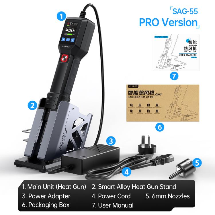 FNIRSI SAG-55 550W High Temperature Portable Micro Hot Air Gun, Type:High-match Metal Base(EU Plug)