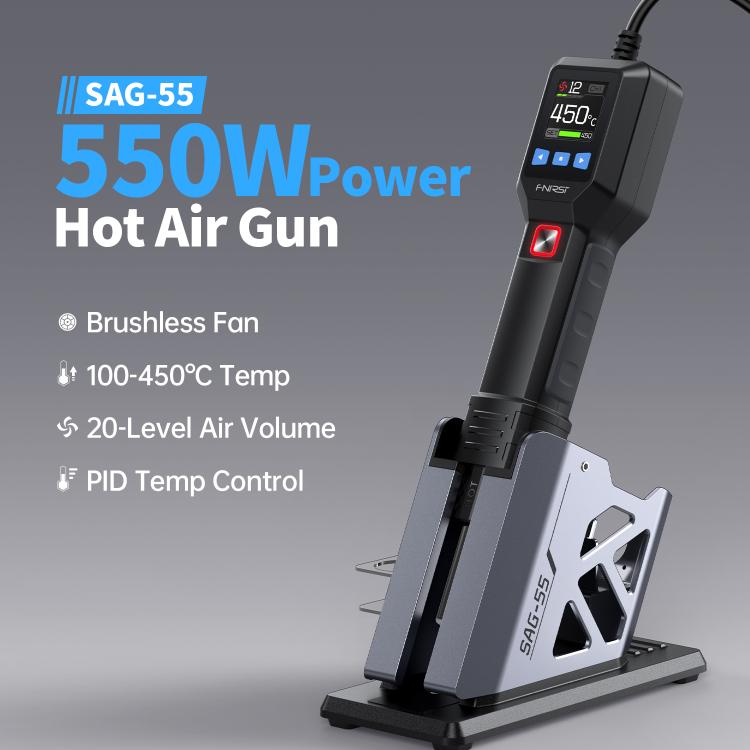 FNIRSI SAG-55 550W High Temperature Portable Micro Hot Air Gun, Type:High-match Metal Base(EU Plug)