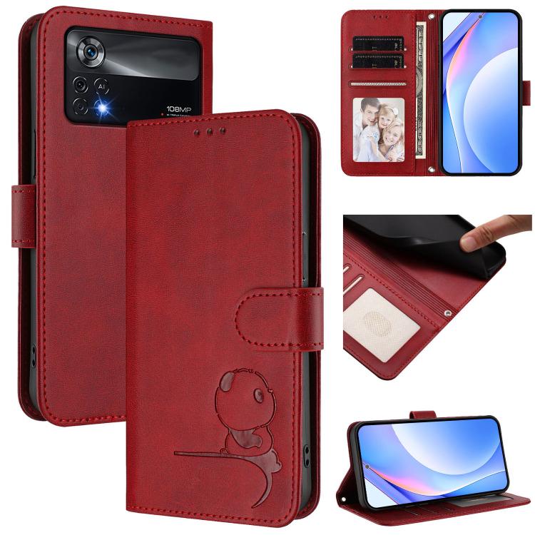 Litter Panda Embossing RFID Leather Phone Case with Lanyard, For Xiaomi Poco C40, For Xiaomi Civi 1S, For Xiaomi Poco M4 Pro 4G, For Xiaomi Poco X4 Pro 5G