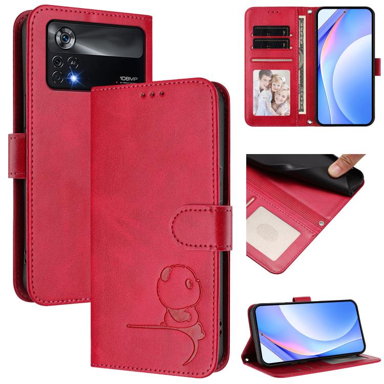 Litter Panda Embossing RFID Leather Phone Case with Lanyard, For Xiaomi Poco C40, For Xiaomi Civi 1S, For Xiaomi Poco M4 Pro 4G, For Xiaomi Poco X4 Pro 5G