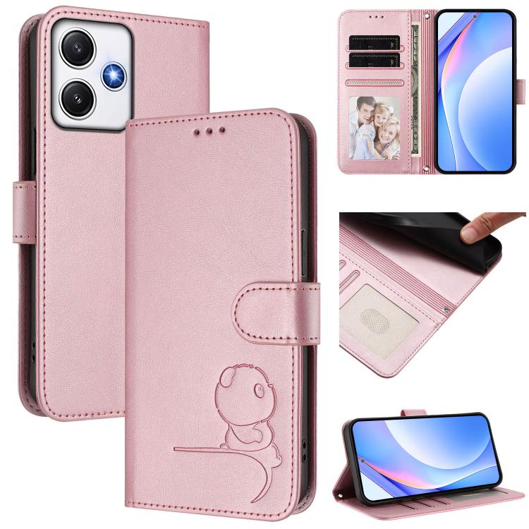Litter Panda Embossing RFID Leather Phone Case with Lanyard, For Redmi Note 13 5G, For Redmi Note 13 Pro+ 5G, For Redmi 12 4G / 12 5G Global / India, For Redmi Note 12T Pro / Poco X4 GT