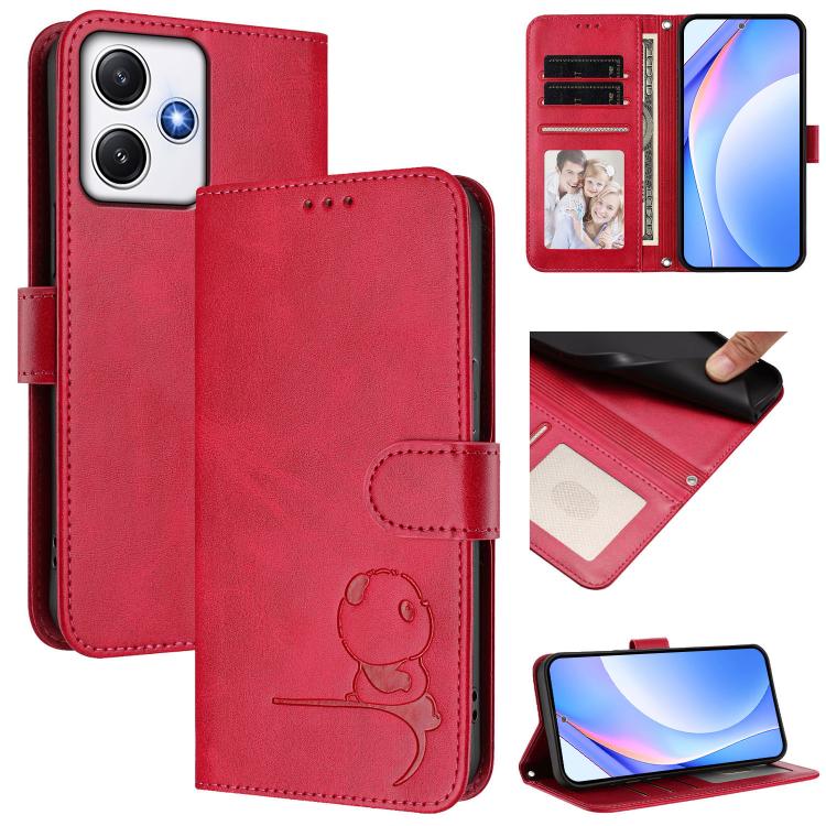 Litter Panda Embossing RFID Leather Phone Case with Lanyard, For Redmi Note 13 5G, For Redmi Note 13 Pro+ 5G, For Redmi 12 4G / 12 5G Global / India, For Redmi Note 12T Pro / Poco X4 GT