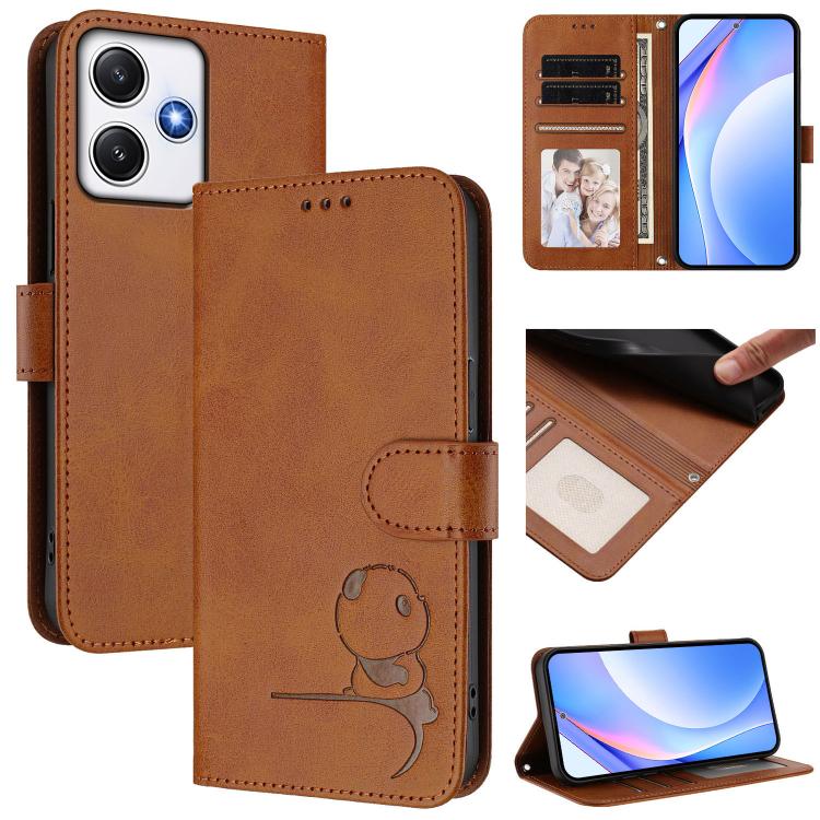 Litter Panda Embossing RFID Leather Phone Case with Lanyard, For Redmi Note 13 5G, For Redmi Note 13 Pro+ 5G, For Redmi 12 4G / 12 5G Global / India, For Redmi Note 12T Pro / Poco X4 GT