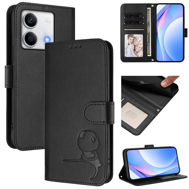Litter Panda Embossing RFID Leather Phone Case with Lanyard, For Redmi Note 13 5G, For Redmi Note 13 Pro+ 5G, For Redmi 12 4G / 12 5G Global / India, For Redmi Note 12T Pro / Poco X4 GT