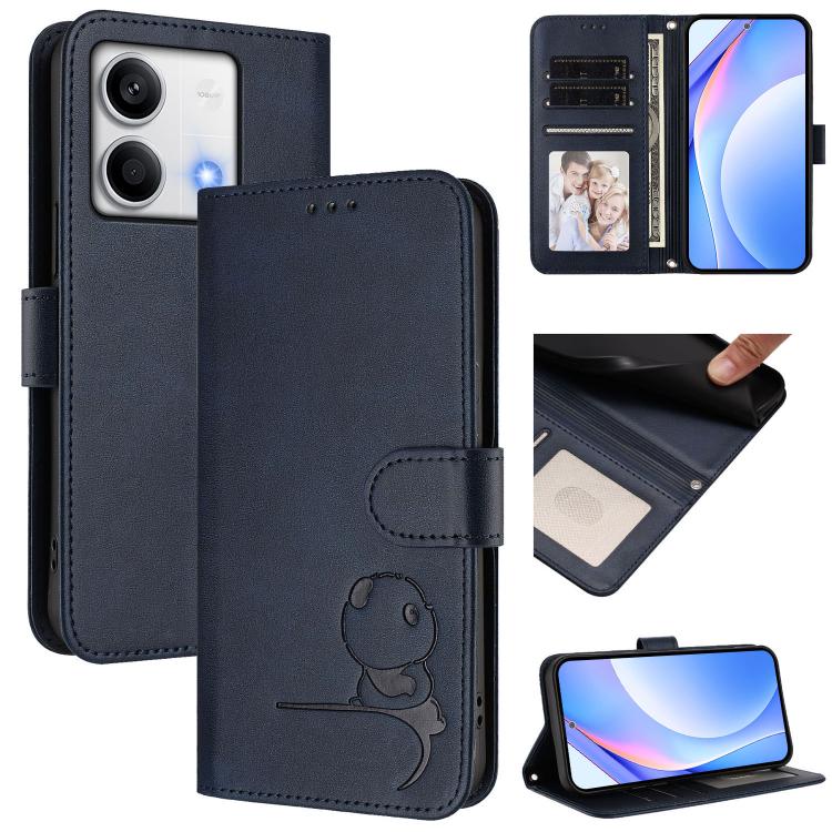 Litter Panda Embossing RFID Leather Phone Case with Lanyard, For Redmi Note 13 5G, For Redmi Note 13 Pro+ 5G, For Redmi 12 4G / 12 5G Global / India, For Redmi Note 12T Pro / Poco X4 GT