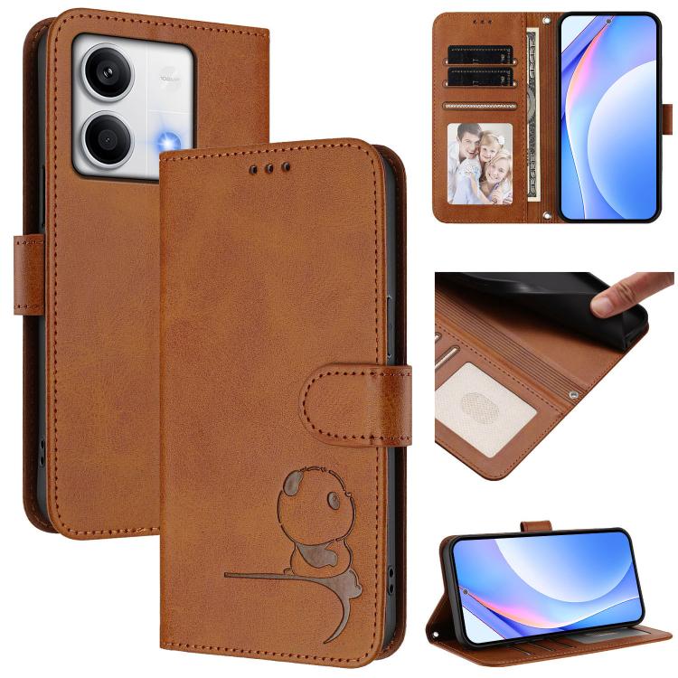 Litter Panda Embossing RFID Leather Phone Case with Lanyard, For Redmi Note 13 5G, For Redmi Note 13 Pro+ 5G, For Redmi 12 4G / 12 5G Global / India, For Redmi Note 12T Pro / Poco X4 GT