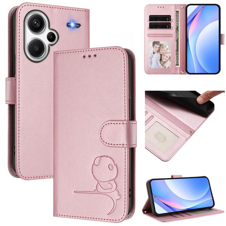 Litter Panda Embossing RFID Leather Phone Case with Lanyard, For Redmi Note 13 5G, For Redmi Note 13 Pro+ 5G, For Redmi 12 4G / 12 5G Global / India, For Redmi Note 12T Pro / Poco X4 GT