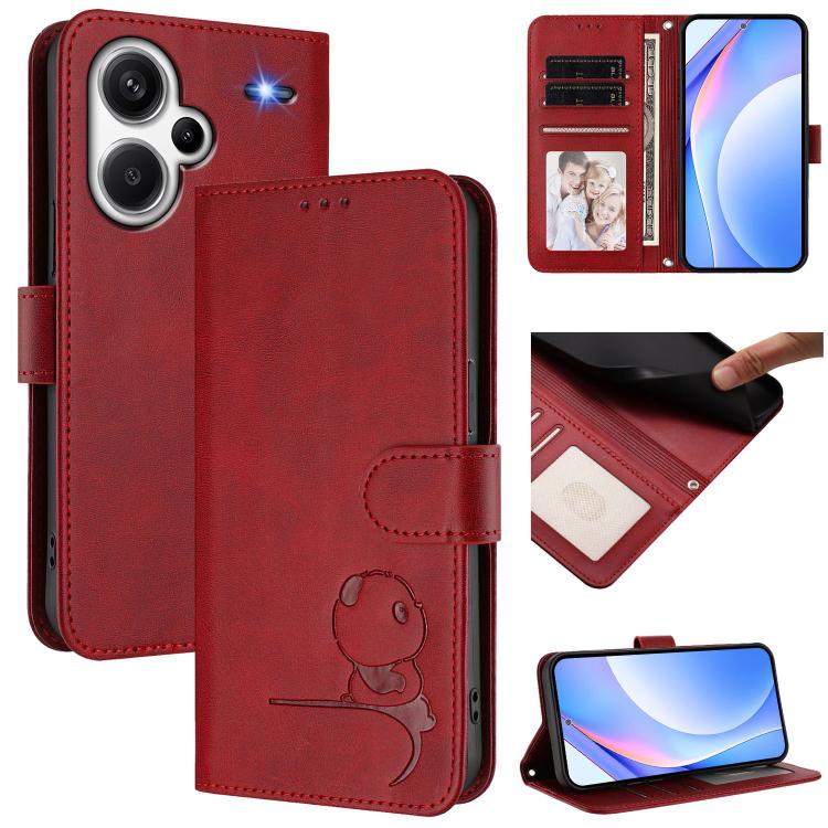 Litter Panda Embossing RFID Leather Phone Case with Lanyard, For Redmi Note 13 5G, For Redmi Note 13 Pro+ 5G, For Redmi 12 4G / 12 5G Global / India, For Redmi Note 12T Pro / Poco X4 GT