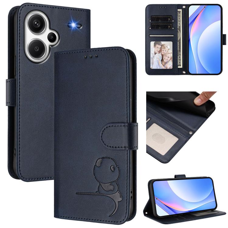 Litter Panda Embossing RFID Leather Phone Case with Lanyard, For Redmi Note 13 5G, For Redmi Note 13 Pro+ 5G, For Redmi 12 4G / 12 5G Global / India, For Redmi Note 12T Pro / Poco X4 GT