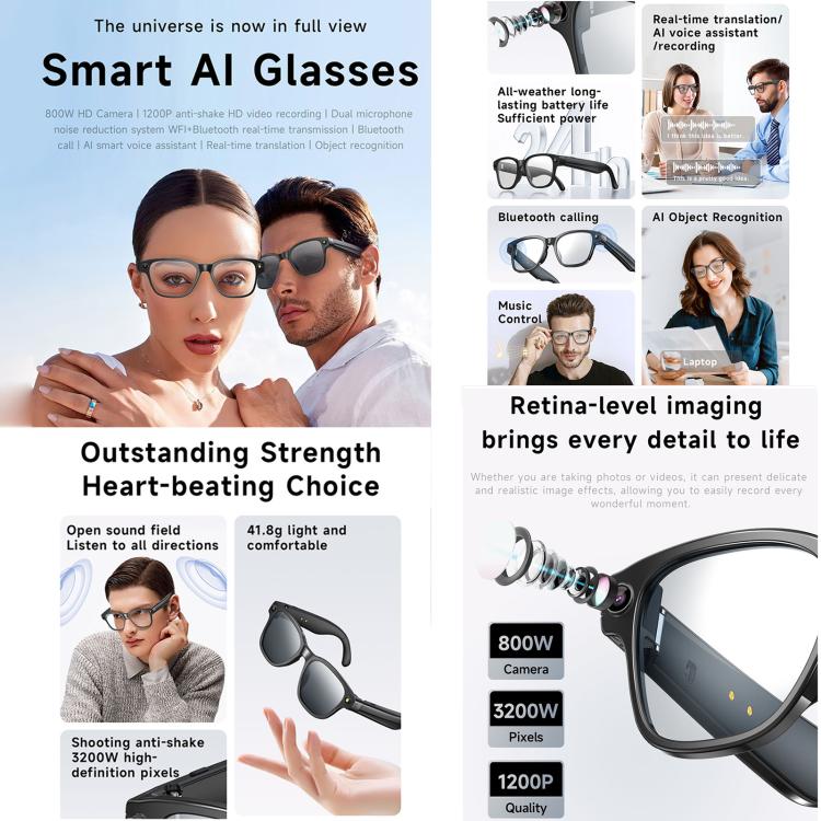 L801 Smart Glasses with 8MP HD Camera, Wi-Fi Video & Smart Assistant