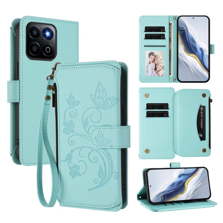 Butterfly Love Flower Multi-card Zipper Wallet Leather Phone Case, For Honor X5c Plus, For Honor 400 Smart, For Honor X70i 5G