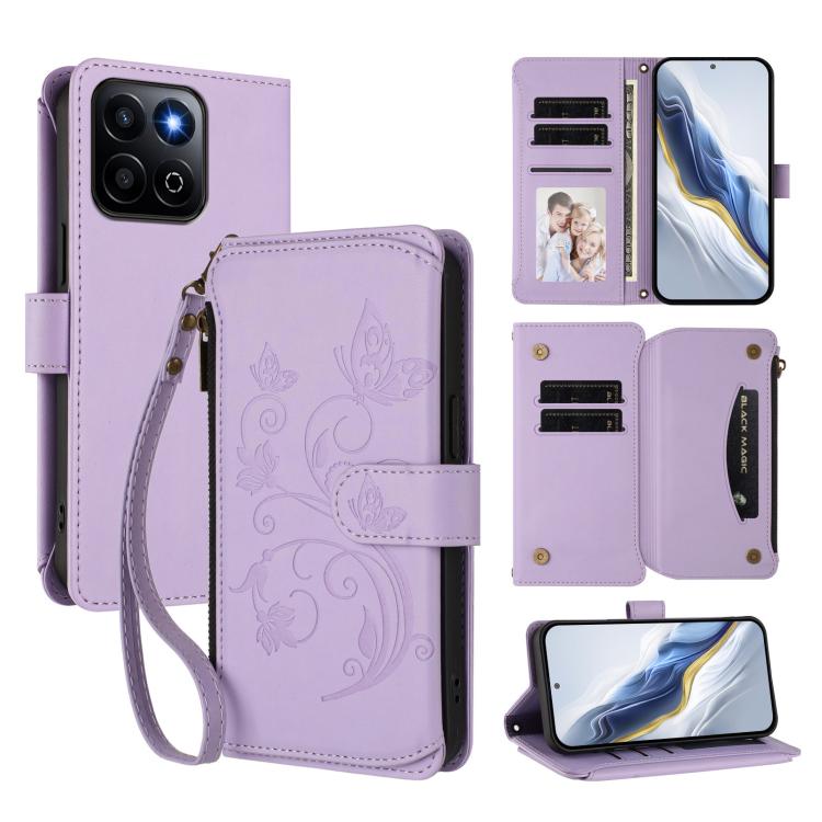 Butterfly Love Flower Multi-card Zipper Wallet Leather Phone Case, For Honor X5c Plus, For Honor 400 Smart, For Honor X70i 5G