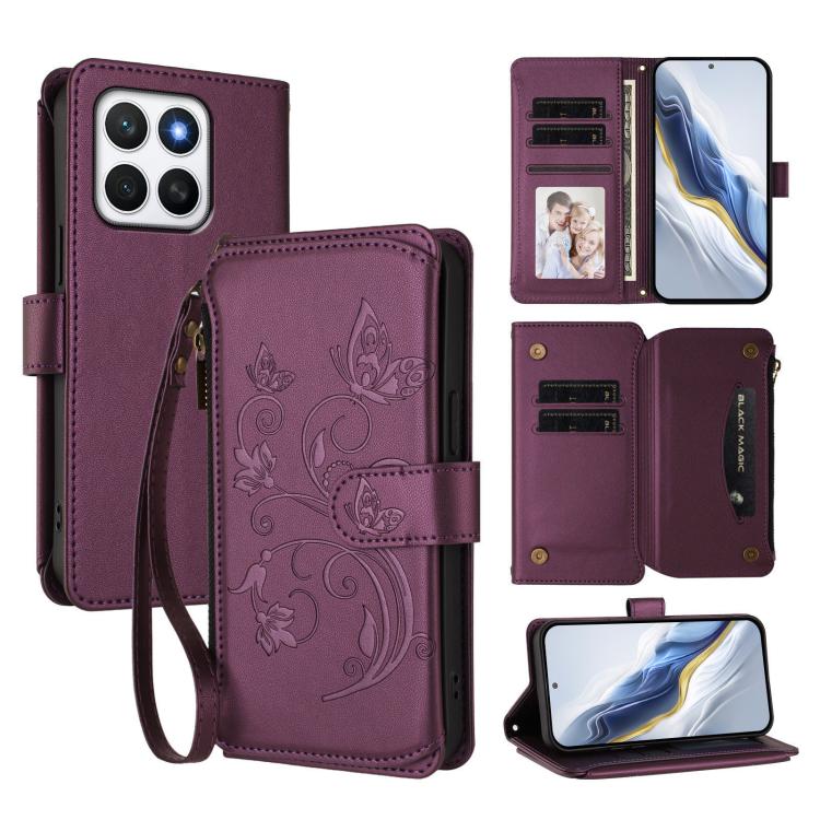 Butterfly Love Flower Multi-card Zipper Wallet Leather Phone Case, For Honor 400 Global 156.5mm, For Honor X8c 4G, For Honor X9c 5G / Magic7 Lite