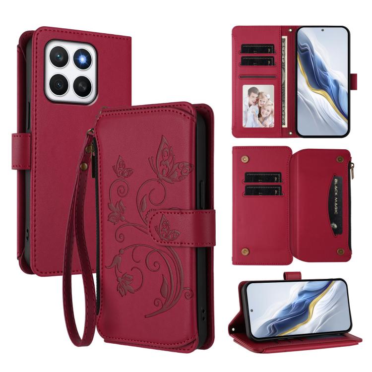 Butterfly Love Flower Multi-card Zipper Wallet Leather Phone Case, For Honor 400 Global 156.5mm, For Honor X8c 4G, For Honor X9c 5G / Magic7 Lite