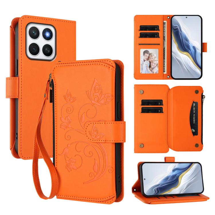 Butterfly Love Flower Multi-card Zipper Wallet Leather Phone Case, For Honor 400 Global 156.5mm, For Honor X8c 4G, For Honor X9c 5G / Magic7 Lite