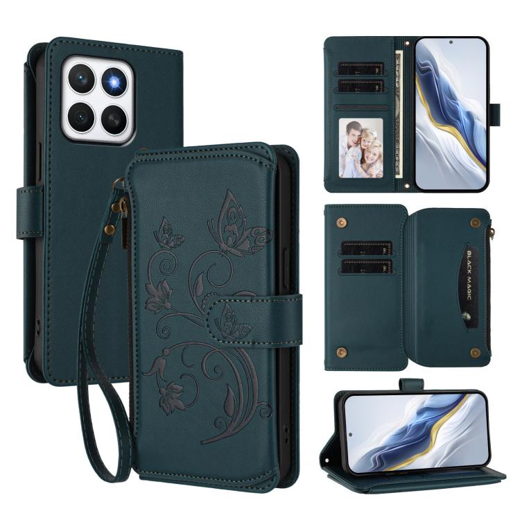 Butterfly Love Flower Multi-card Zipper Wallet Leather Phone Case, For Honor 400 Global 156.5mm, For Honor X8c 4G, For Honor X9c 5G / Magic7 Lite