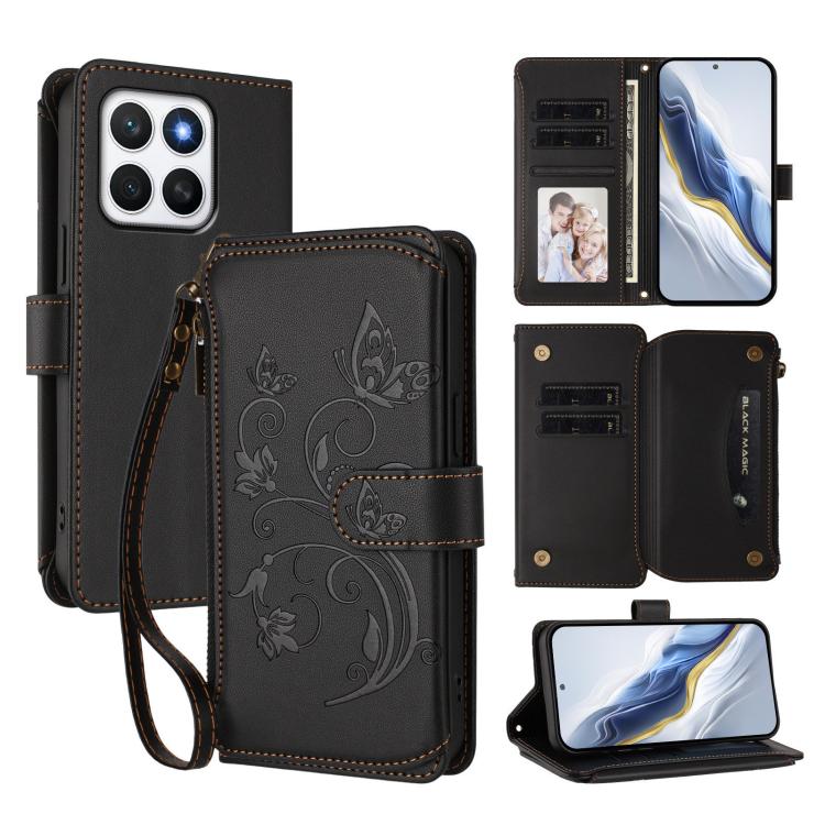 Butterfly Love Flower Multi-card Zipper Wallet Leather Phone Case, For Honor 400 Global 156.5mm, For Honor X8c 4G, For Honor X9c 5G / Magic7 Lite