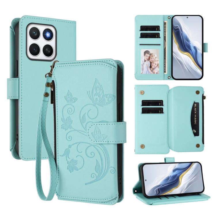 Butterfly Love Flower Multi-card Zipper Wallet Leather Phone Case, For Honor 400 Global 156.5mm, For Honor X8c 4G, For Honor X9c 5G / Magic7 Lite