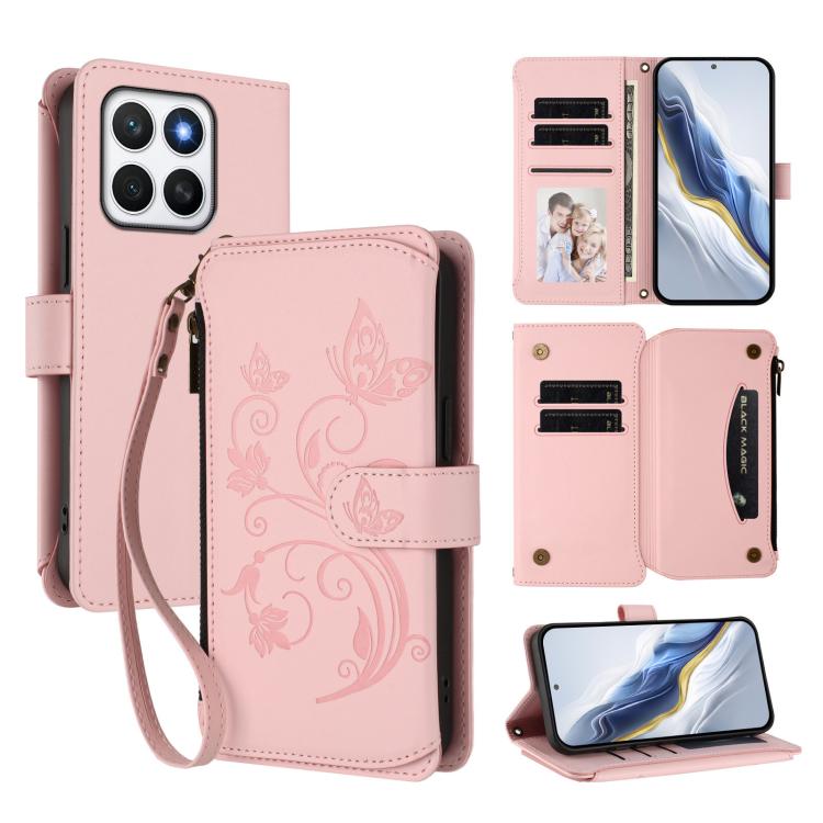 Butterfly Love Flower Multi-card Zipper Wallet Leather Phone Case, For Honor 400 Global 156.5mm, For Honor X8c 4G, For Honor X9c 5G / Magic7 Lite