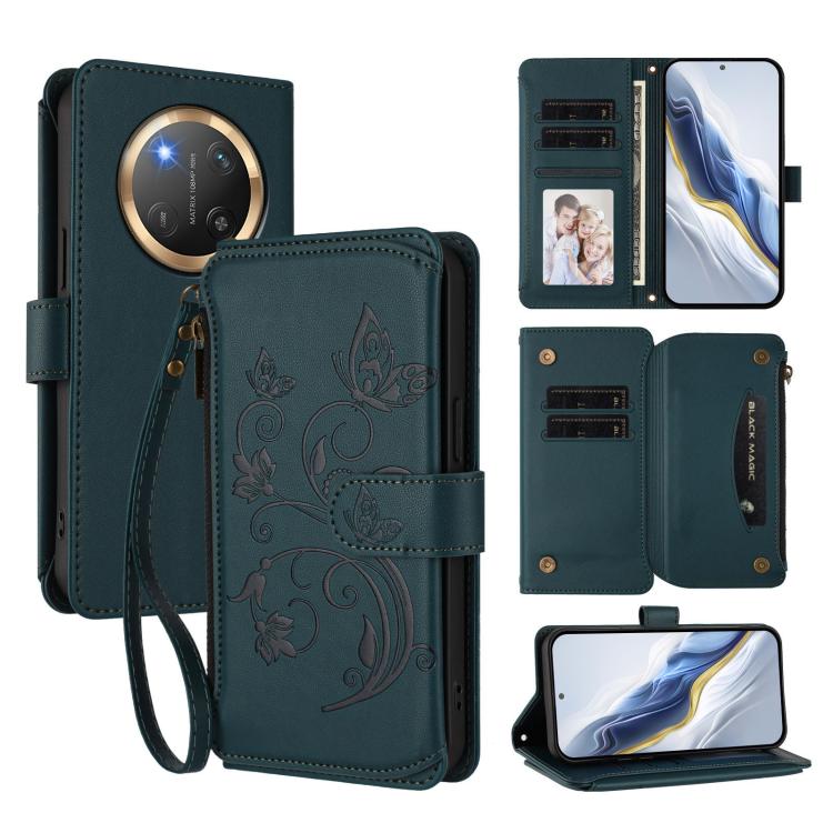 Butterfly Love Flower Multi-card Zipper Wallet Leather Phone Case, For Honor 400 Global 156.5mm, For Honor X8c 4G, For Honor X9c 5G / Magic7 Lite
