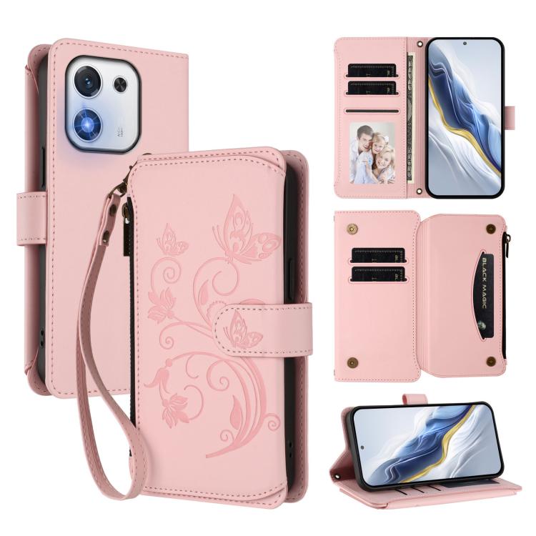 Butterfly Love Flower Multi-card Zipper Wallet Leather Phone Case, For Honor X5c Plus, For Honor 400 Smart, For Honor X70i 5G