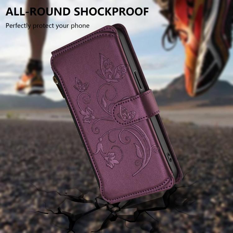 Butterfly Love Flower Multi-card Zipper Wallet Leather Phone Case, For Honor 400 Global 156.5mm, For Honor X8c 4G, For Honor X9c 5G / Magic7 Lite