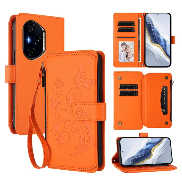 Butterfly Love Flower Multi-card Zipper Wallet Leather Phone Case, For Honor 400 Global 156.5mm, For Honor X8c 4G, For Honor X9c 5G / Magic7 Lite