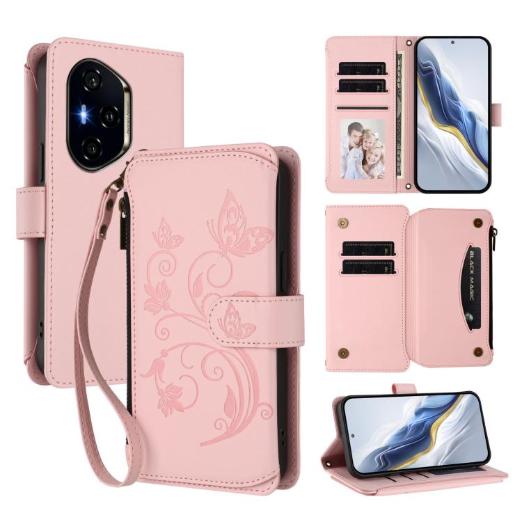 Butterfly Love Flower Multi-card Zipper Wallet Leather Phone Case, For Honor 400 Global 156.5mm, For Honor X8c 4G, For Honor X9c 5G / Magic7 Lite