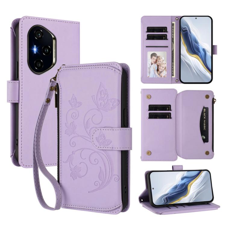 Butterfly Love Flower Multi-card Zipper Wallet Leather Phone Case, For Honor 400 Global 156.5mm, For Honor X8c 4G, For Honor X9c 5G / Magic7 Lite