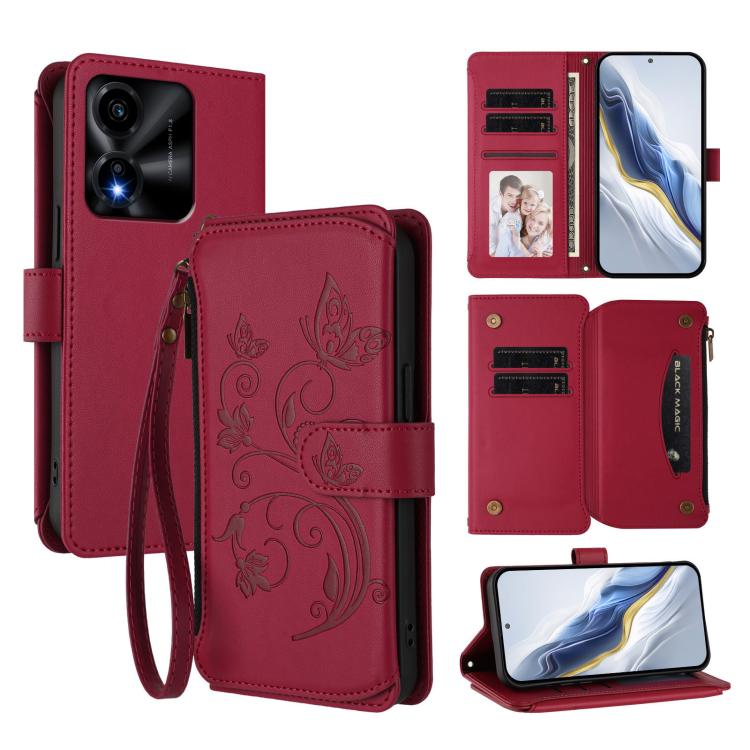 Butterfly Love Flower Multi-card Zipper Wallet Leather Phone Case, For Honor X5c Plus, For Honor 400 Smart, For Honor X70i 5G
