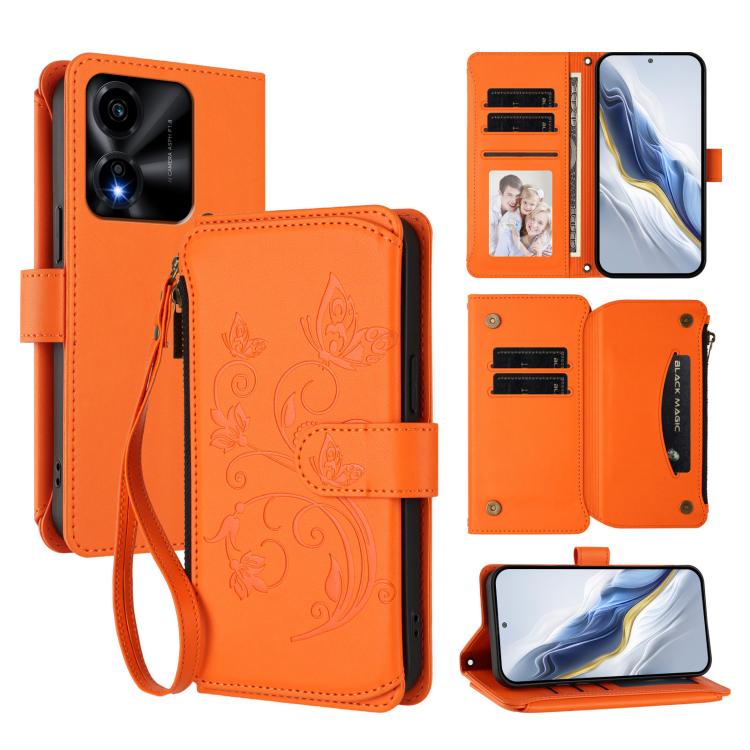 Butterfly Love Flower Multi-card Zipper Wallet Leather Phone Case, For Honor X5c Plus, For Honor 400 Smart, For Honor X70i 5G