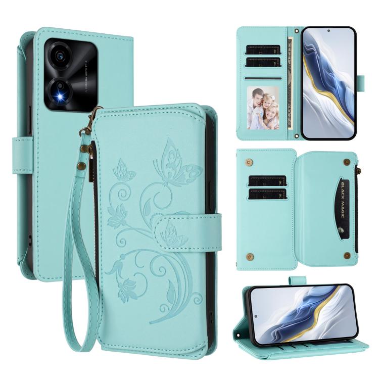 Butterfly Love Flower Multi-card Zipper Wallet Leather Phone Case, For Honor X5c Plus, For Honor 400 Smart, For Honor X70i 5G