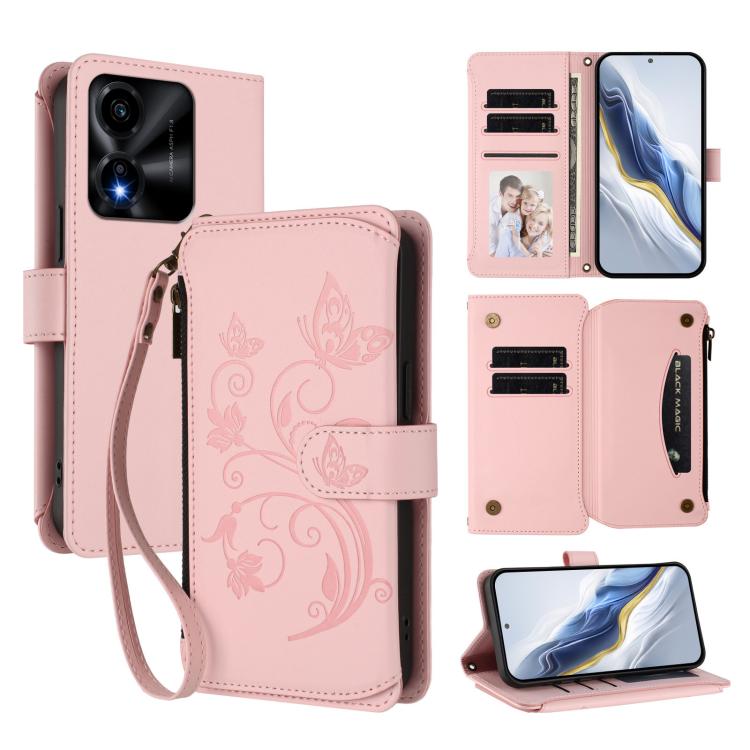 Butterfly Love Flower Multi-card Zipper Wallet Leather Phone Case, For Honor X5c Plus, For Honor 400 Smart, For Honor X70i 5G