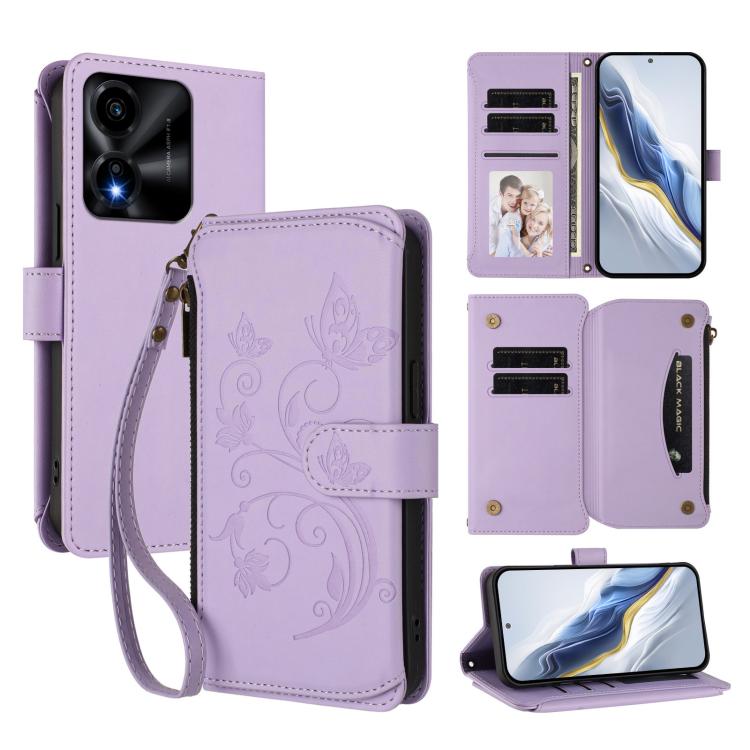 Butterfly Love Flower Multi-card Zipper Wallet Leather Phone Case, For Honor X5c Plus, For Honor 400 Smart, For Honor X70i 5G