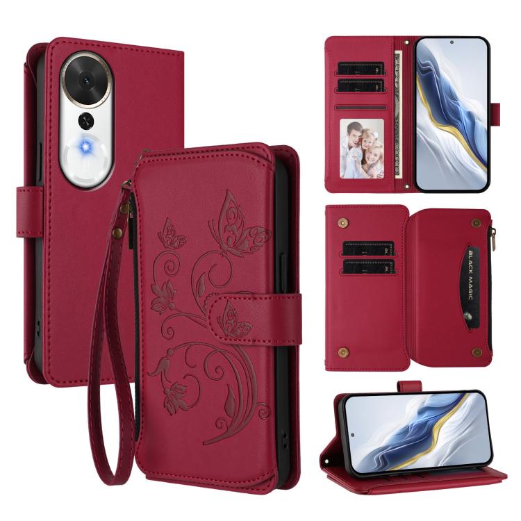 Butterfly Love Flower Multi-card Zipper Wallet Leather Phone Case, For Honor Magic8 Pro, For Honor Magic8, For Honor Play 70 Plus