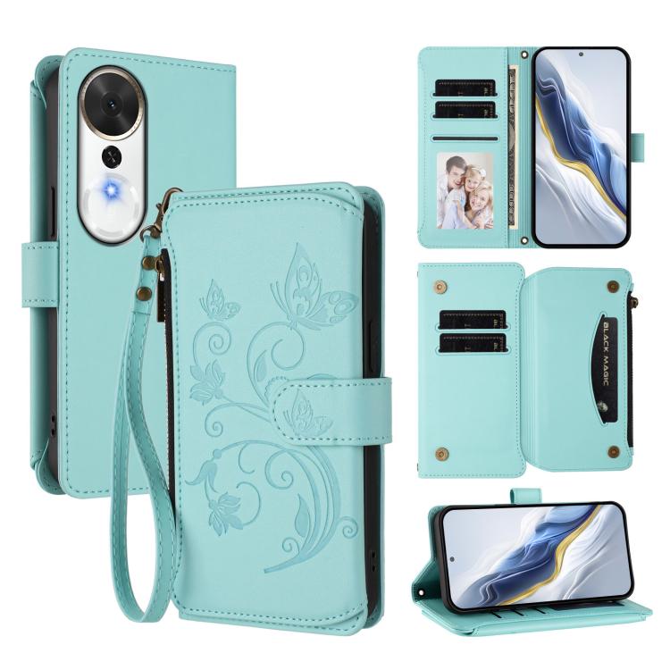 Butterfly Love Flower Multi-card Zipper Wallet Leather Phone Case, For Honor Magic8 Pro, For Honor Magic8, For Honor Play 70 Plus