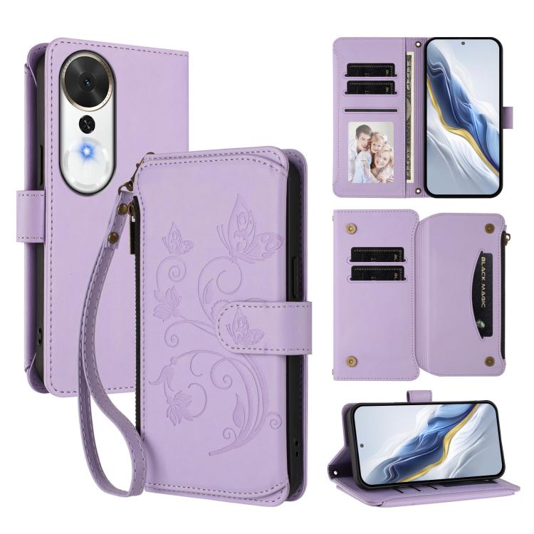 Butterfly Love Flower Multi-card Zipper Wallet Leather Phone Case, For Honor Magic8 Pro, For Honor Magic8, For Honor Play 70 Plus