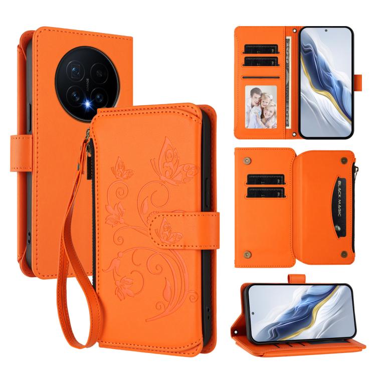 Butterfly Love Flower Multi-card Zipper Wallet Leather Phone Case, For Honor Magic8 Pro, For Honor Magic8, For Honor Play 70 Plus