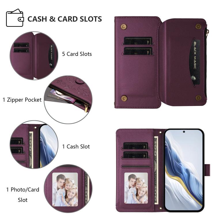 Butterfly Love Flower Multi-card Zipper Wallet Leather Phone Case, For Honor Magic8 Pro, For Honor Magic8, For Honor Play 70 Plus