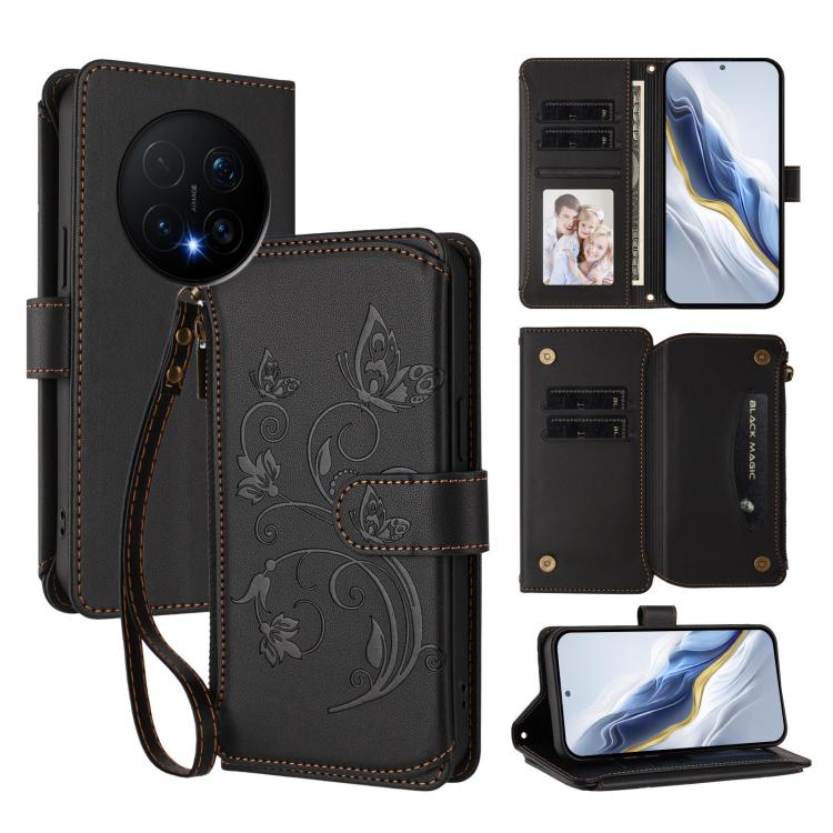 Butterfly Love Flower Multi-card Zipper Wallet Leather Phone Case, For Honor Magic8 Pro, For Honor Magic8, For Honor Play 70 Plus