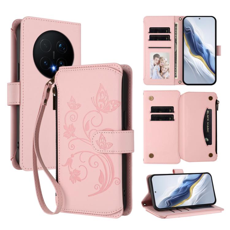 Butterfly Love Flower Multi-card Zipper Wallet Leather Phone Case, For Honor Magic8 Pro, For Honor Magic8, For Honor Play 70 Plus