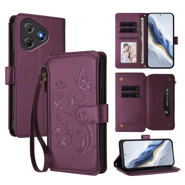 Butterfly Love Flower Multi-card Zipper Wallet Leather Phone Case, For Blackview Oscal Flat 2 / 2C, For Blackview Shark 6, For Blackview Oscal Tiger 13
