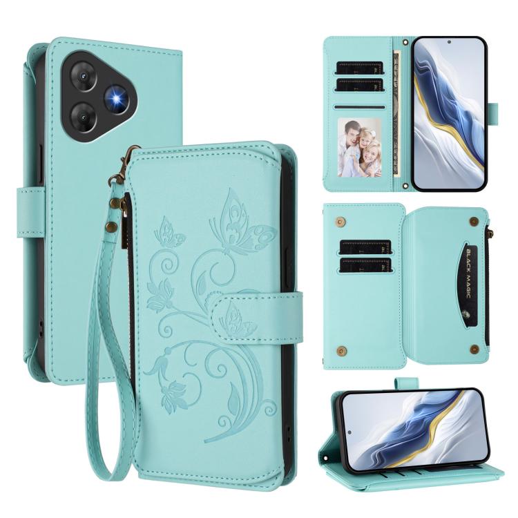 Butterfly Love Flower Multi-card Zipper Wallet Leather Phone Case, For Blackview Oscal Flat 2 / 2C, For Blackview Shark 6, For Blackview Oscal Tiger 13