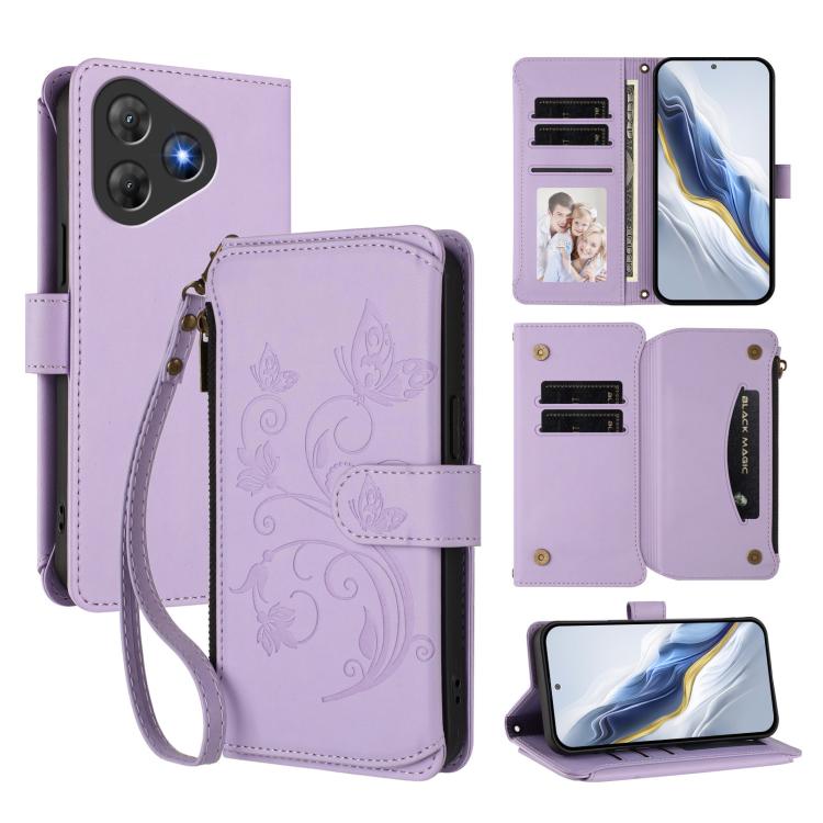 Butterfly Love Flower Multi-card Zipper Wallet Leather Phone Case, For Blackview Oscal Flat 2 / 2C, For Blackview Shark 6, For Blackview Oscal Tiger 13