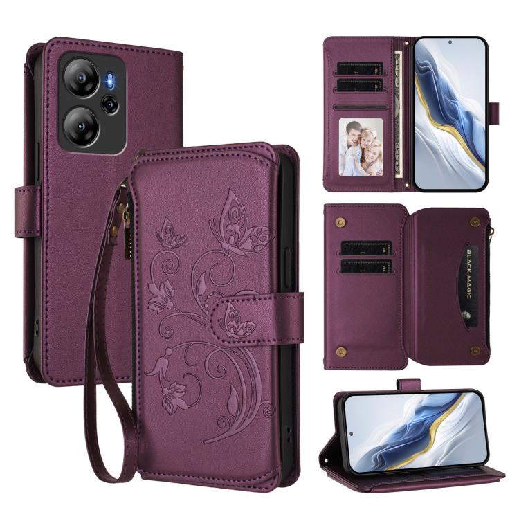 Butterfly Love Flower Multi-card Zipper Wallet Leather Phone Case, For Blackview Oscal Flat 2 / 2C, For Blackview Shark 6, For Blackview Oscal Tiger 13
