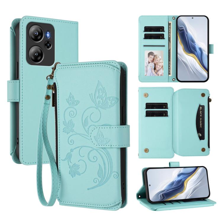 Butterfly Love Flower Multi-card Zipper Wallet Leather Phone Case, For Blackview Oscal Flat 2 / 2C, For Blackview Shark 6, For Blackview Oscal Tiger 13