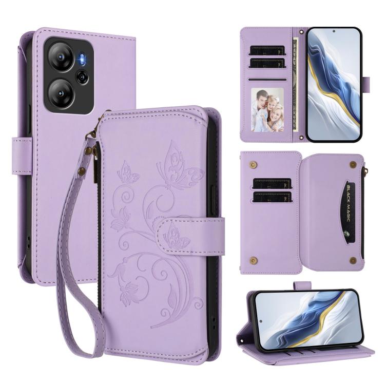 Butterfly Love Flower Multi-card Zipper Wallet Leather Phone Case, For Blackview Oscal Flat 2 / 2C, For Blackview Shark 6, For Blackview Oscal Tiger 13