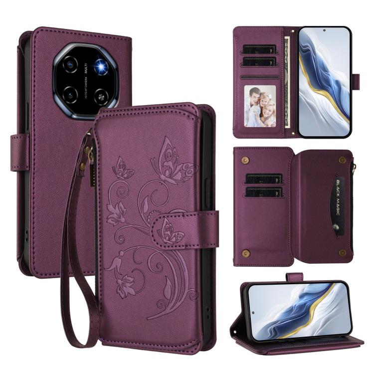 Butterfly Love Flower Multi-card Zipper Wallet Leather Phone Case, For Blackview Oscal Flat 2 / 2C, For Blackview Shark 6, For Blackview Oscal Tiger 13