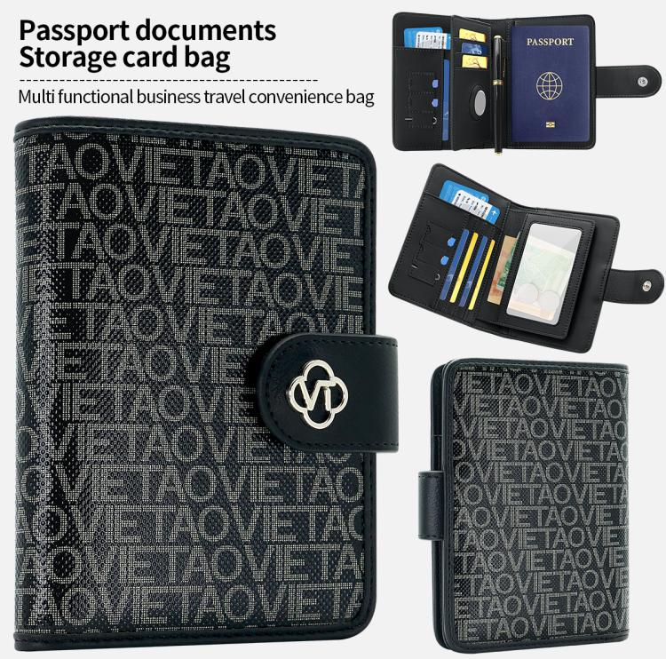 VIETAO VT-ZP-240 Multifunctional Leather Passport Card Holder(Black Grey)