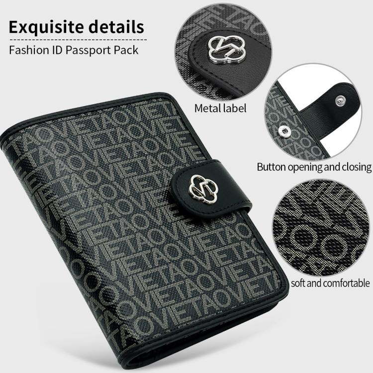 VIETAO VT-ZP-240 Multifunctional Leather Passport Card Holder(Black Grey)